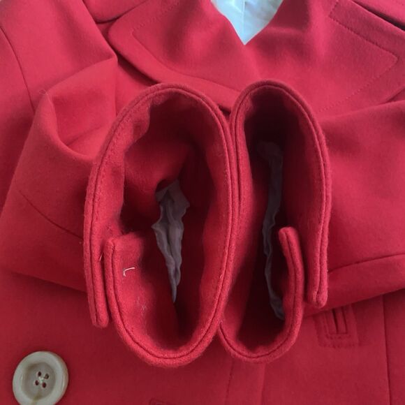 J.Crew Womens Coat Peacoat Red Cropped Wool Blend Size 6 EUC Button Up lined - Picture 7 of 13